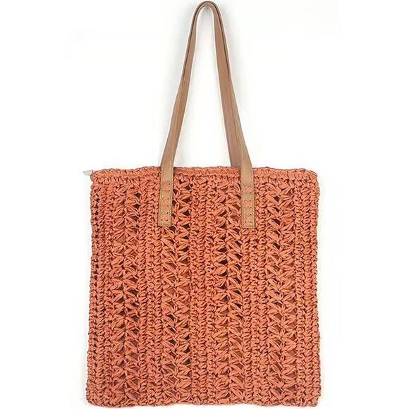 Handwoven Lightweight Woven Tote Paper Straw Light Orange Tan - Picture 1 of 3
